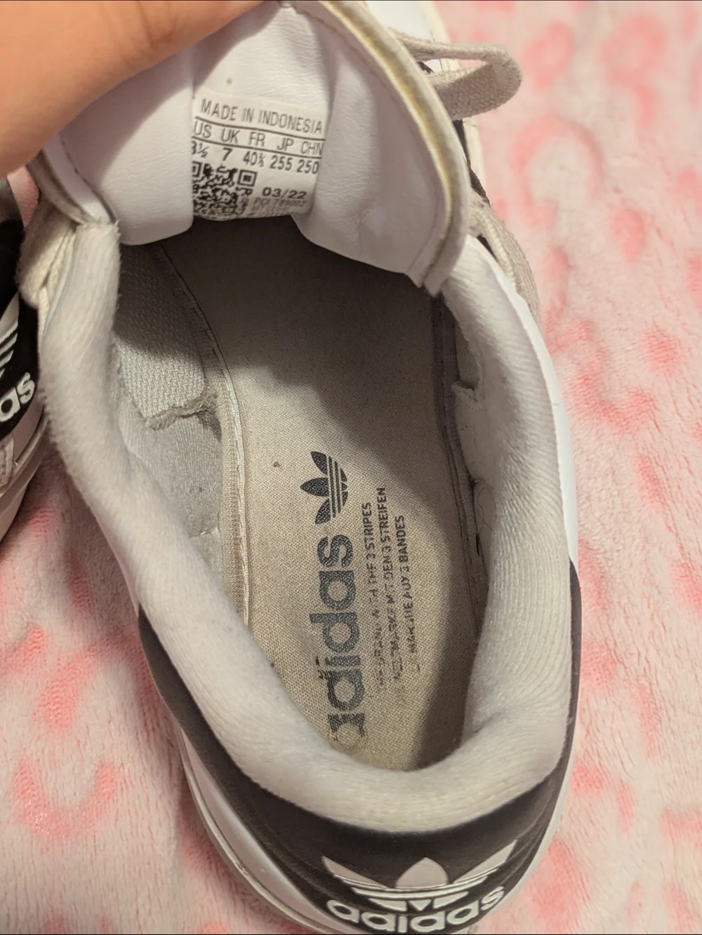 adidas White Leather Sneakers with Black Stripes 8.5